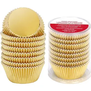 Standard Cupcake Liners Gold Foil Muffin Baking Cups 150-Pack - Premium Greaseproof & Sturdy Cupcake Papers Bakeware Utensils Baked Birthday