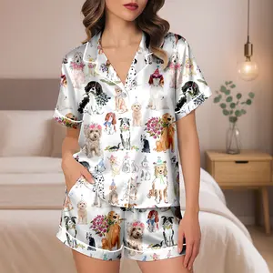 Cute Dog Pajama Set for Women, Watercolor Puppy Print PJs, Cozy Pet Lover Sleepwear, Adorable Dog Illustration Loungewear, Sweet Animal Pattern Nightwear Outfit