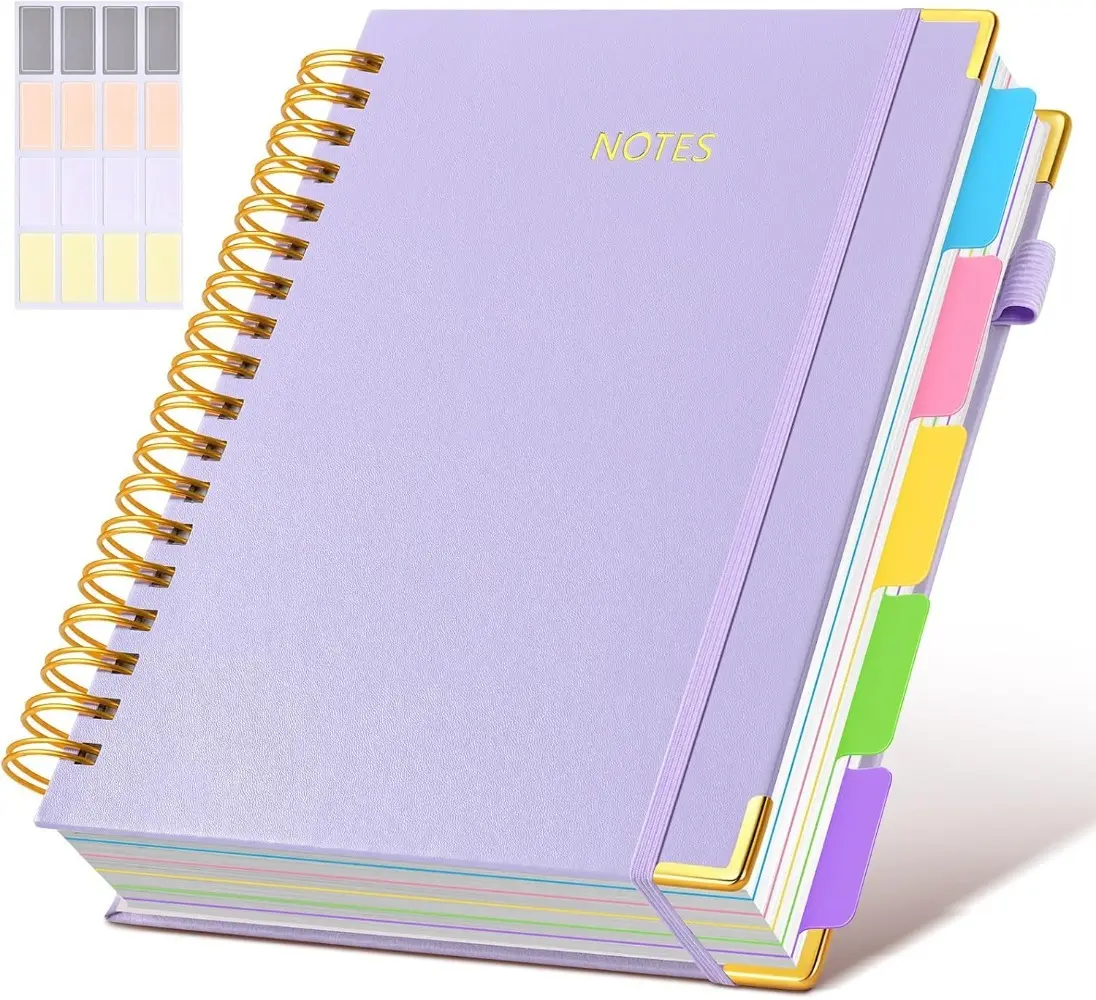 Hardcover Spiral Notebook journal with Removable Dividers Tabs, 300 Pages Leather 5 Subject Notebook College Ruled, 8"x10" Large B6 Notebooks for Work School Note taking, Lined Journal for Women,Navy