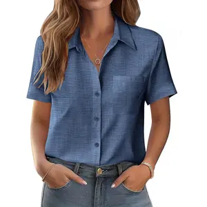 Womens Button Down Shirt Bust Pocket Short Sleeve Blouses Business Casual Work Tops Summer OutfitsGift