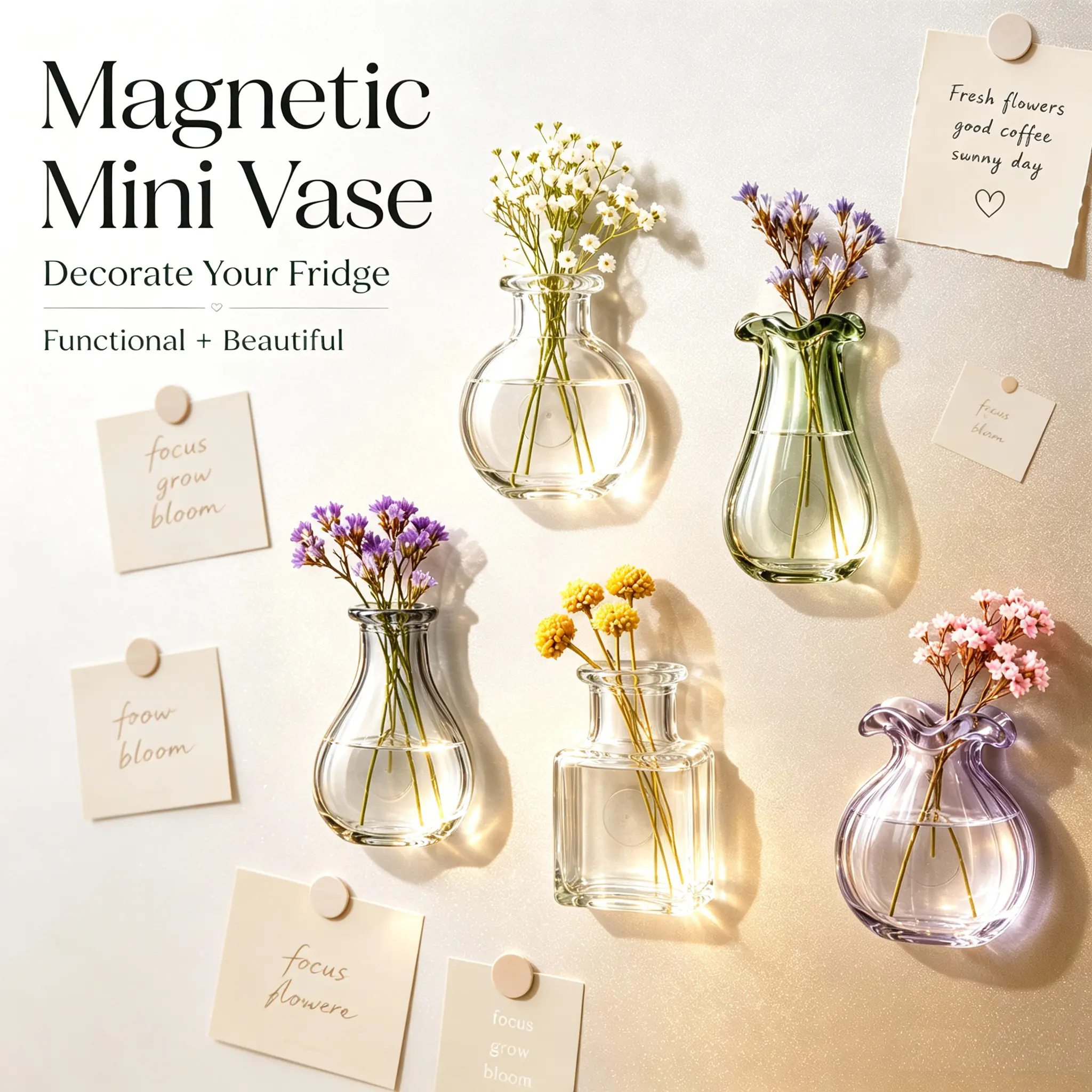 Colorful Mini Vase Fridge Magnets Set of 5/8 – Scandinavian-Meets-Eastern Minimalist Decor, Sturdy Resin with Strong Magnetic Back, Great for Home Office & Gift Giving, Artisan-Crafted in Jingdezhen