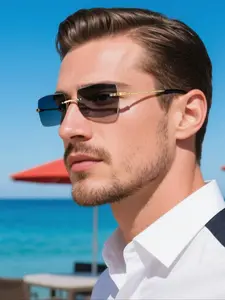 Men's Vintage Business Style Square Frameless Sunglasses, Trendy Casual Sunglasses for Everyday Use, Fashion Accessories for Outdoor Activities, Vintage Rimless Sunglasses