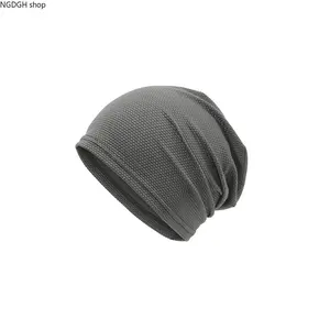 Gray Waffle Knit Slouchy Beanie for Women Men - Trendy Textured Soft Stretchy Beanie Hat, Lightweight Breathable Unisex Skull Cap for Daily Wear Yoga Running Hiking & Casual Street Style Vintage Herringbone Newsboy