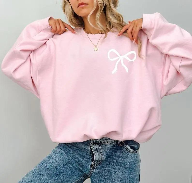 Bow Coquette Sweatshirt, Bow Minimalist Crewneck, Ribbon Sweatshirt, Aesthetic Trendy Pink Bow Sweatshirt, Coquette Shirt, Bow Crewneck Gift, Valentine Gift, Pink Love Hoodie,Valentines Day Bow, Trending, Valentines Day
