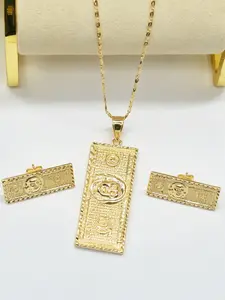 1pc $100 Bill Jewelry Set, Accessories Set, Unisex Necklace & Earrings, Punk Style, All Seasons, Copper Alloy, All over Print, Necklace And Earring Set