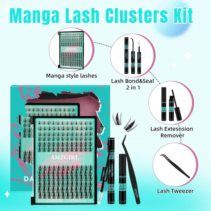 【Buy One Get One Free】AMZGIRL LASH DIY Lash Extensions Kit 144pcs Midnight Waterproof Eyelashes Makeup Cosmetic Set with Bond Seal Remover Applicator