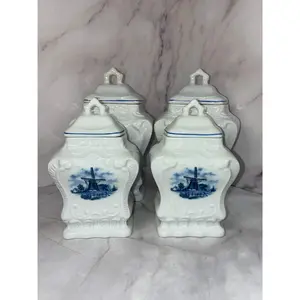 💙 Vintage 1980s Ter Steege Delft Blue Holland Canister Set (4 pcs) 💙