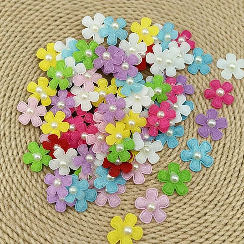 100pcs Pearl Petal Series Wedding Party Ribbon Cake Bow Decorations, DIY Craft Supplies, 2.5cm Wide, Scrapbook Embellishments, Cake Flowers