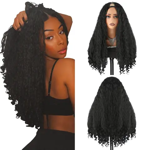 Afro V Part Half Wig Kinky Synthetic Hair Texture with Unique Bouncy Curls in the End 24 Inch Soft Curly Full Hair V Part Wigs for Women #Bcaktoschool