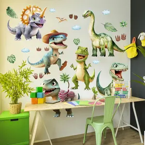 Dinosaur & Leaf Pattern Wall Sticker, 4 Counts/set Self Adhesive Wall Decal, Wall Art Decorative Sticker, Funny Stickers for Home Living Room Bedroom