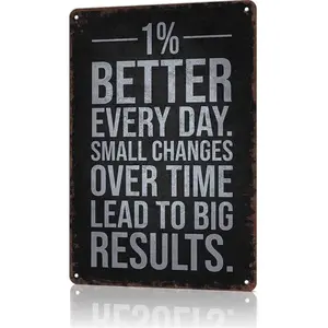 1% Better Every Day Small Changes Over Time Lead To Big Results 8x12 Inch Aluminum Metal Sign - Inspirational Wall Decor for Gym, Office, Home Office, Bedroom - Retro Tin Sign Gift for Athletes, Entrepreneurs, Fitness Enthusiasts