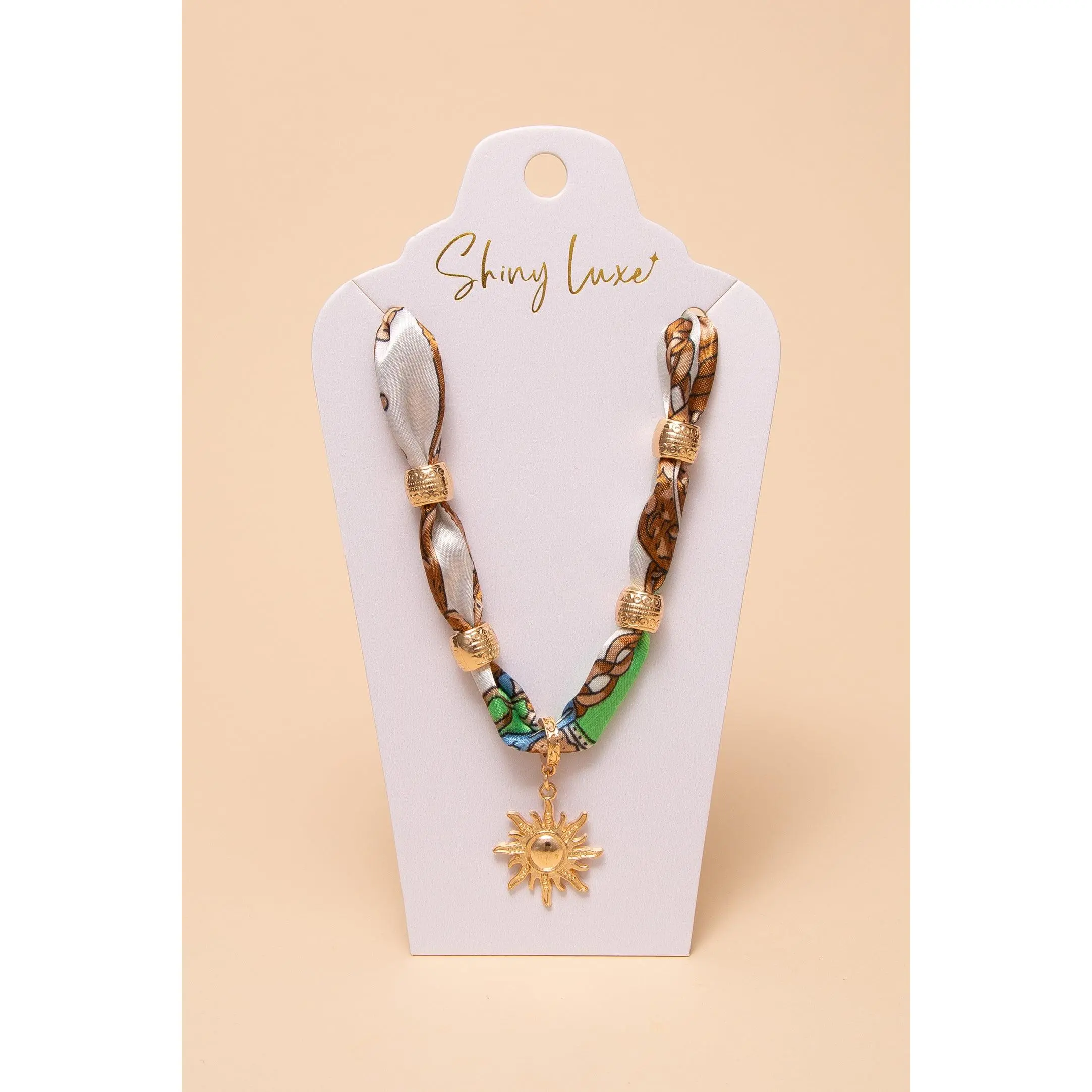 Charlotte Colorful Fabric Braided Bandana Necklace with Sun Pendant