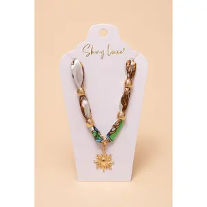 Charlotte Colorful Fabric Braided Bandana Necklace with Sun Pendant