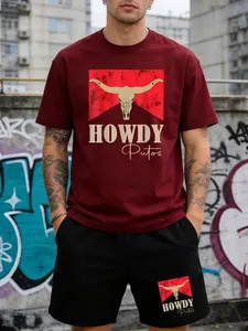 Texas Retro Men's T-Shirt & Shorts Set - Howdy Longhorn American Casual Outfit