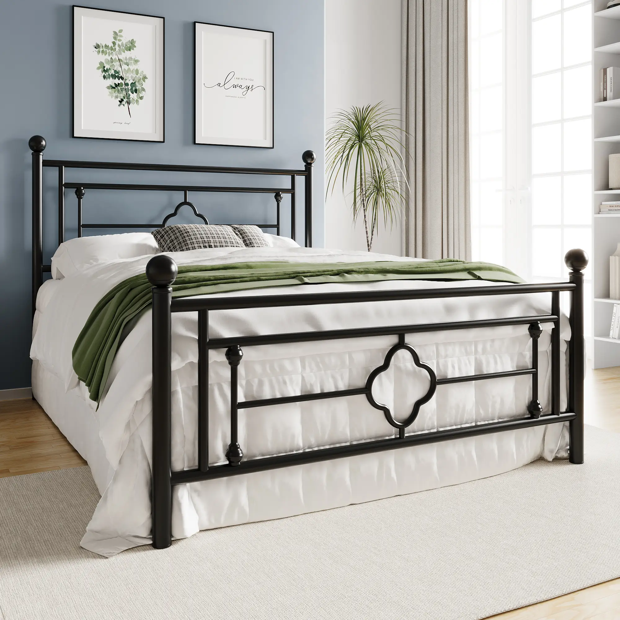HOOMIC Metal Platform Bed Frame, Vintage Victorian Style, 【Frame Only No Mattress】Wrought Iron Headboard and Footboard, No Box Spring Required, #TikTo