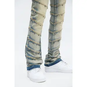 Stacked Skinny Flare Studded On Panels Jean - Vintage Blue Wash