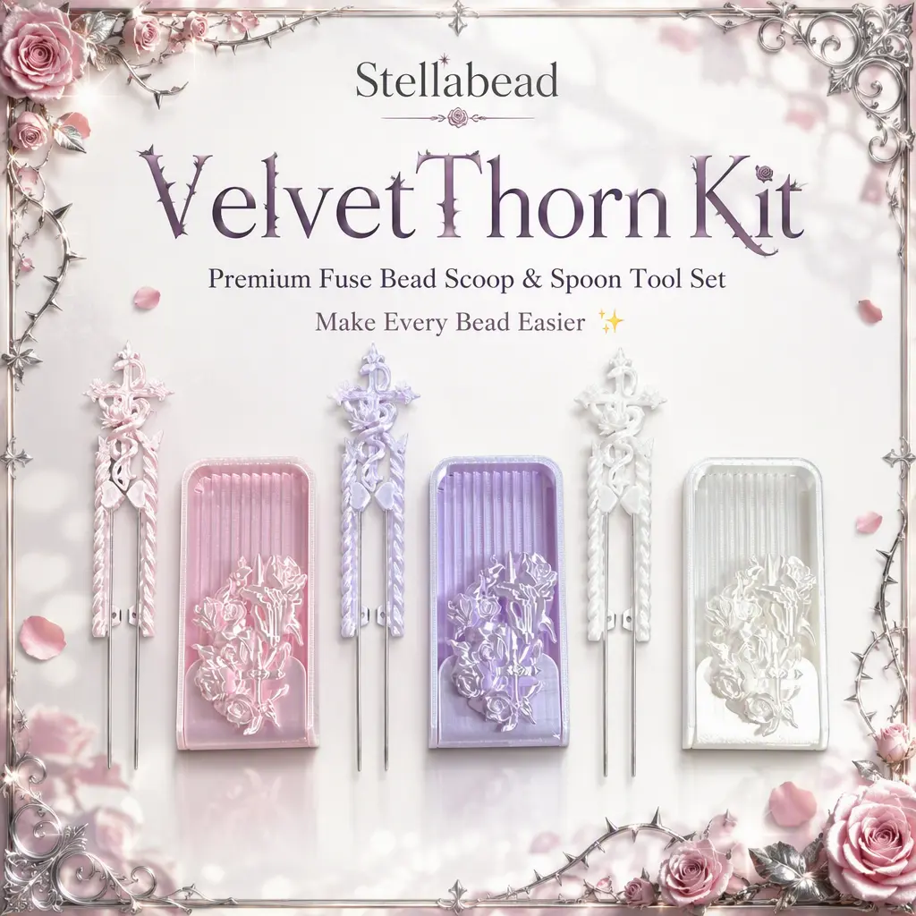 Stellabead VelvetThorn Kit — Premium Fuse Bead Scoop & Spoon Tool Set, Cute Precision Bead Accessories for Perler Beads, DIY Pixel Art, Craft Projects & Handmade Creations