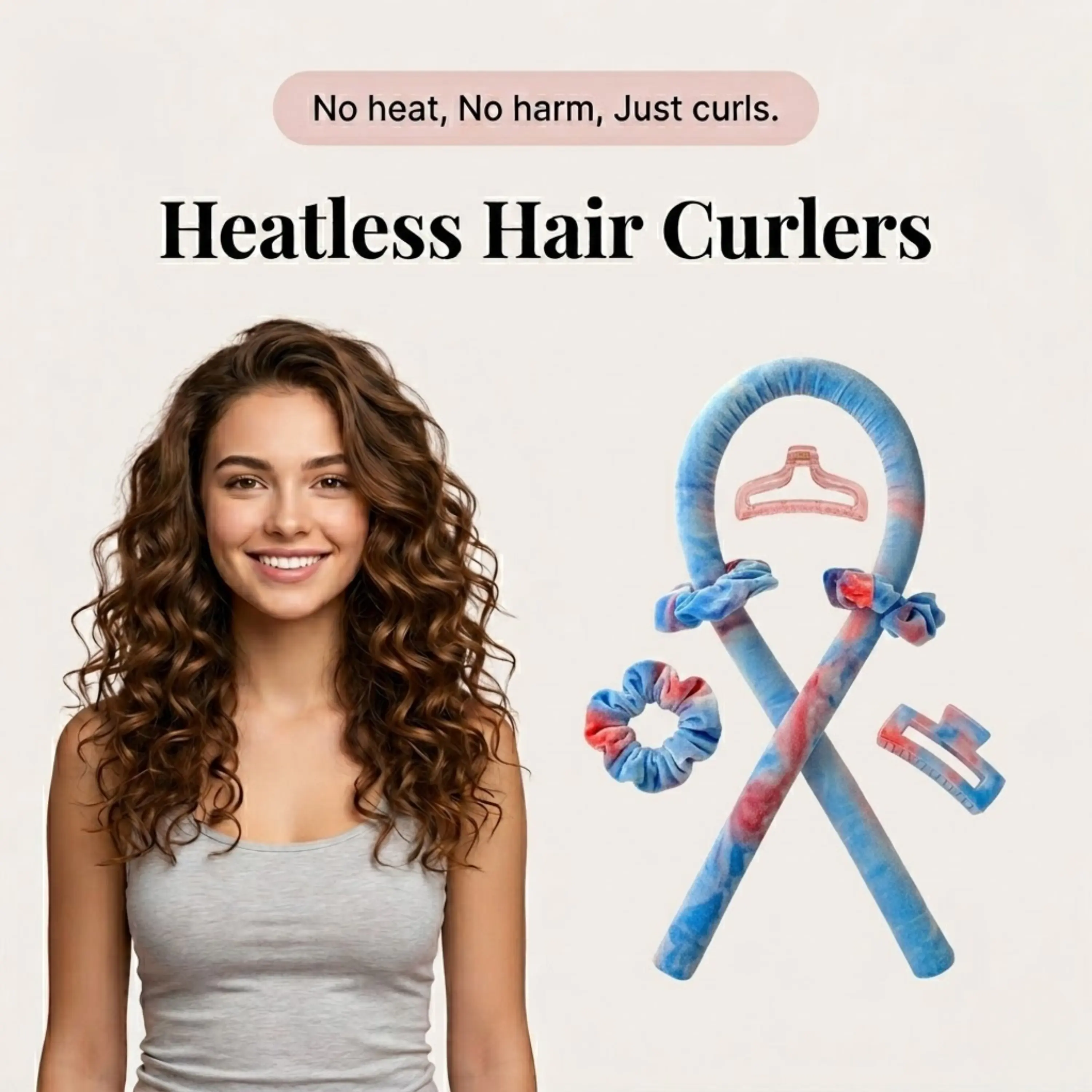 Heatless Curling Rod Headband Cotton Candy Silk Ribbon No Heat Curls Overnight Hair Curler with Clips and Scrunchie No Damage Hair Styling Tool for Women