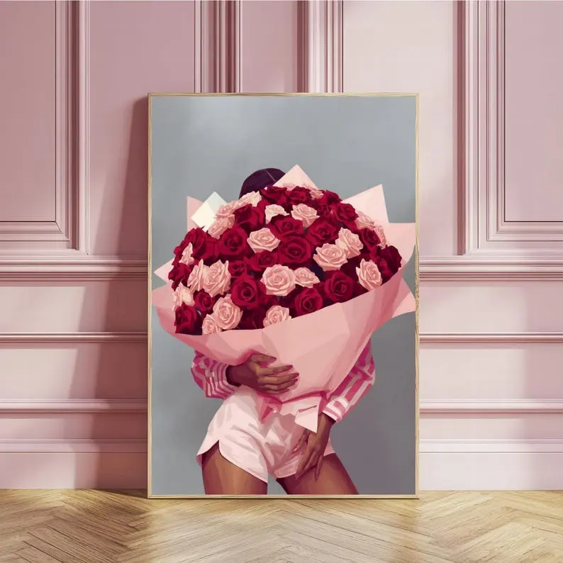 Black Woman with Roses, Trendy Wall Art, Print Wall Art, Aesthetic Wall Art