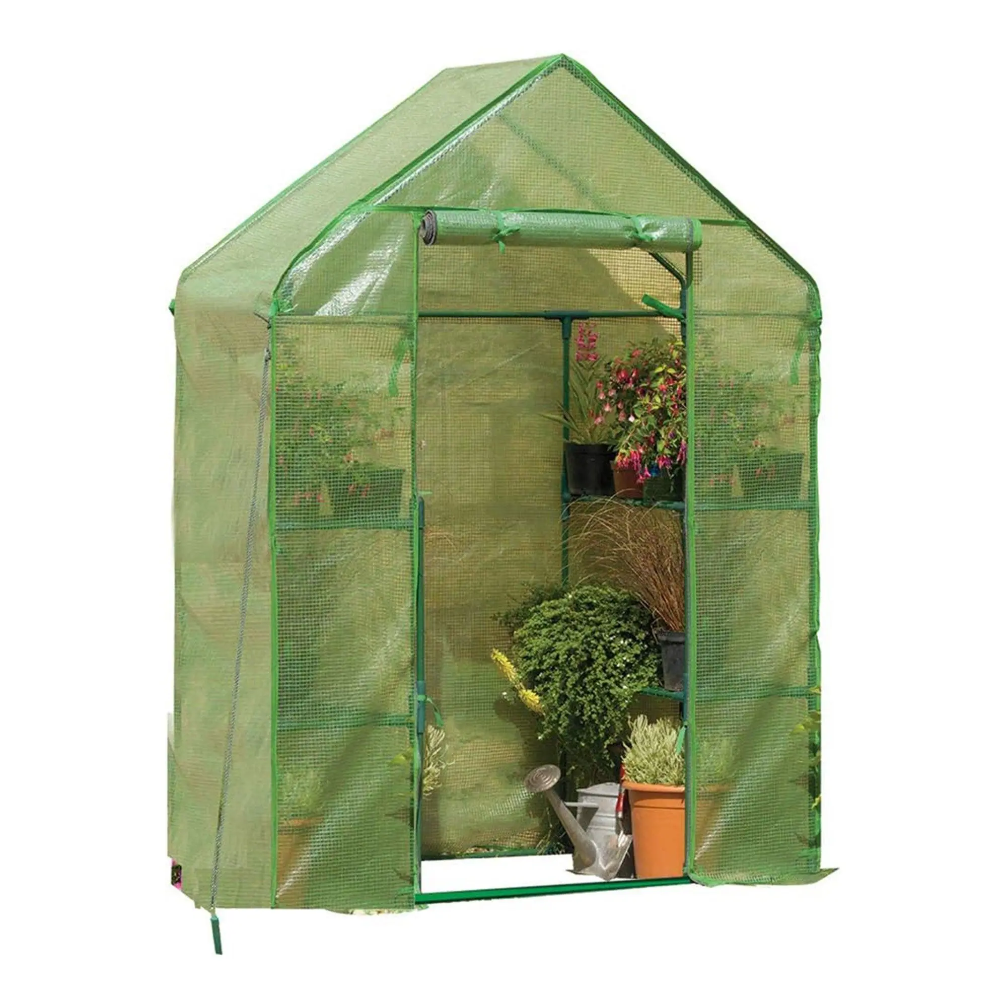 Gardman Walk In Greenhouse with 2 Tier Shelving Unit and Zippered Door, Green Plants Garden