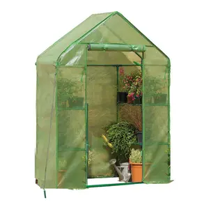 Gardman Walk In Greenhouse with 2 Tier Shelving Unit and Zippered Door, Green Plants Garden