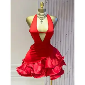 Autumn and winter clothing Dress Women Sweet V Neck Halter Backless Sleeveless Ruffled Dresses 2025 new