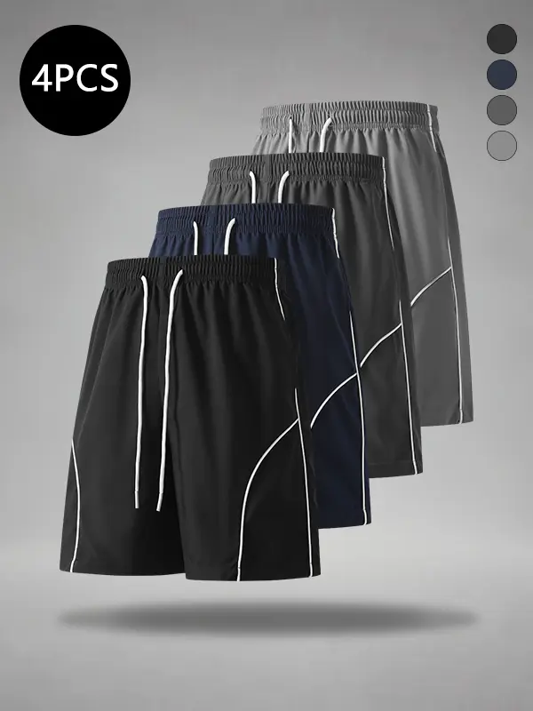 4-Pack Men’s Summer Line Mid-Thigh Shorts — Trendy Running/Training/Casual Loose Fitness Pants