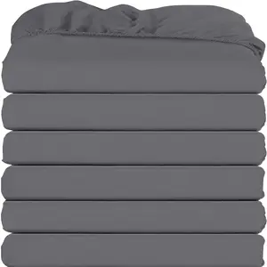 Fitted Sheets - Bulk Pack of 6 Bottom Sheets - Soft Brushed Microfiber - Deep Pockets - Shrinkage & Fade Resistant - Easy Care (Grey)