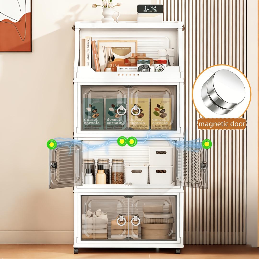 Portable and installation-free, space-saving, easy-to-assemble, stackable storage bins with lids; large-capacity folding storage cabinets with double doors; 2/3/4/5-tier storage cabinets with casters; ideal for dorms, homes, and office storage