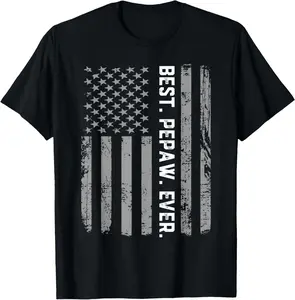 Women's 100% Cotton Short-Sleeve Distressed Round Neck Vintage T-Shirt, "Best Pepaw Ever" American Flag Graphic Tee
