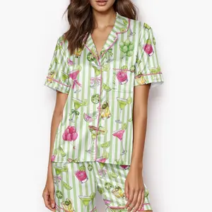 Spicy Margarita Satin Pajama Set for Women, Fun Summer Cocktail PJs, Cute Sleepwear Loungewear, cute pajama sets Gift for Drink Lovers Womenswear