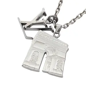 Pre-owned Louis Vuitton Stainless Small Leather Goods Collier Arc LV Initials City Steel Necklace
