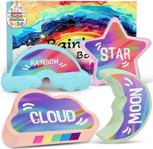 Rainbow Bath Bombs for Kids, Handmade 4 Pcs Kid Bath Bombs Gift Set, Easter Basket Stuffers Easter Gifts for Kids Teens Girls Toddler Rainbow Bubble Fizzy