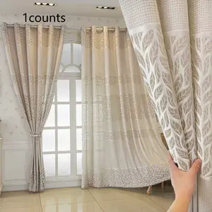 Premium Velvet Curtain with Leaf Pattern, Thermal Insulated Curtain, Energy-Saving Window Covering, Easy Installation, Comfortable Space Decor, Home Decoration Curtain