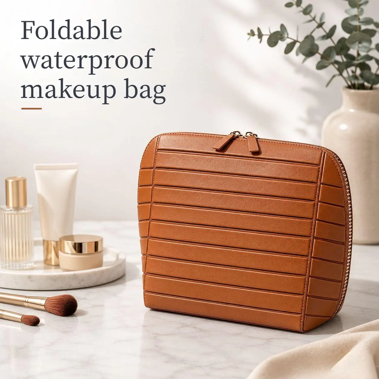 Foldable Waterproof Large-Capacity Makeup Bag - Home & Travel Storage Organizer with Multiple Compartments, Brush Case, Stand Design, Reinforced Zipper, Dual-Compartment Cosmetic Holder