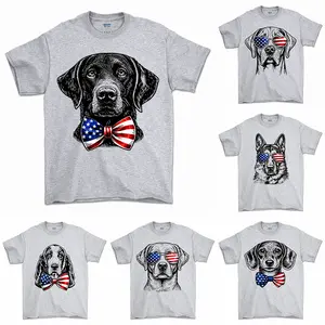 Puppy Love Dog T-shirt Showcasing 50 dog breeds in 4th of July Graphic Sport Grey Color, Cute Puppy Independence Day Shirt for Dog Lovers, printed on a cozy Gildan unisex crew pullover for pet lovers.