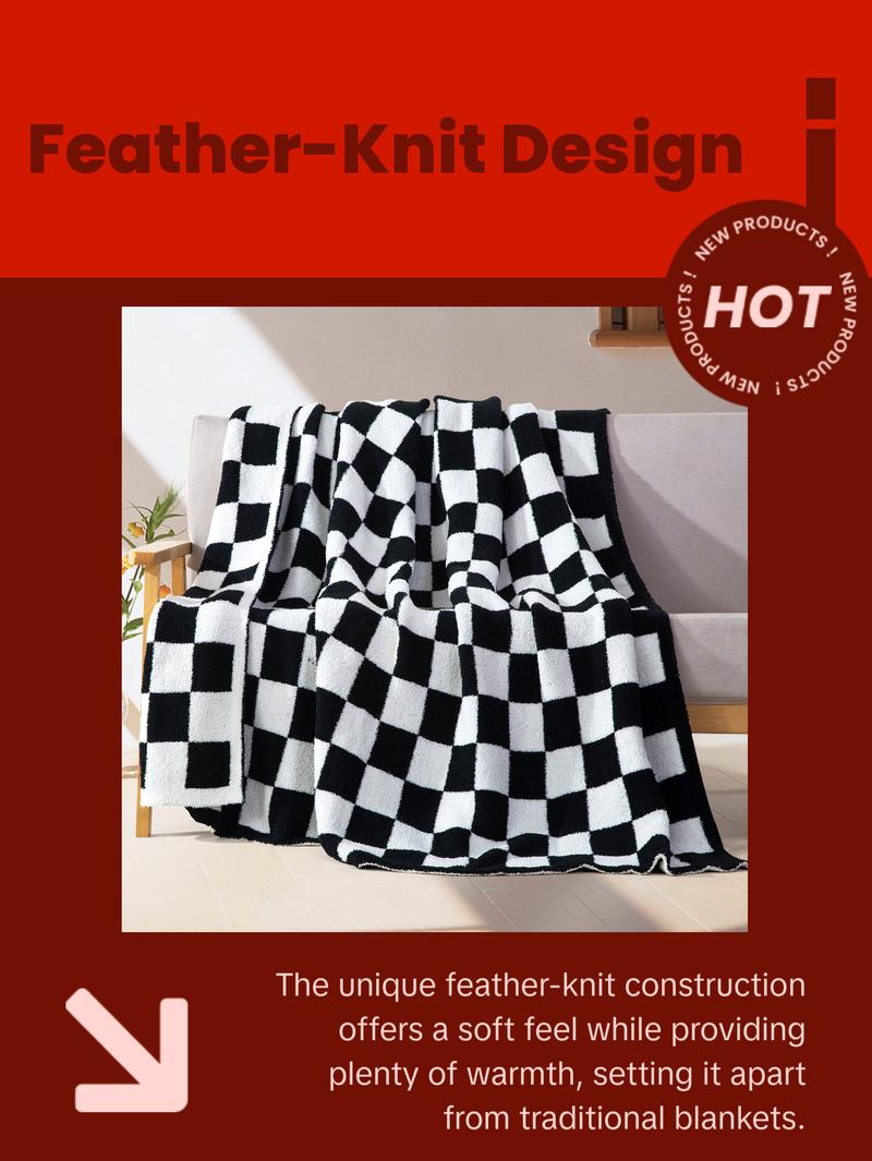 Elegant Comfort Ultra-Soft Checkered Knitted Throw Blanket, 50" x 70" – Lightweight, Breathable, All-Season Feather-Knit Design, Perfect Holiday Gift
