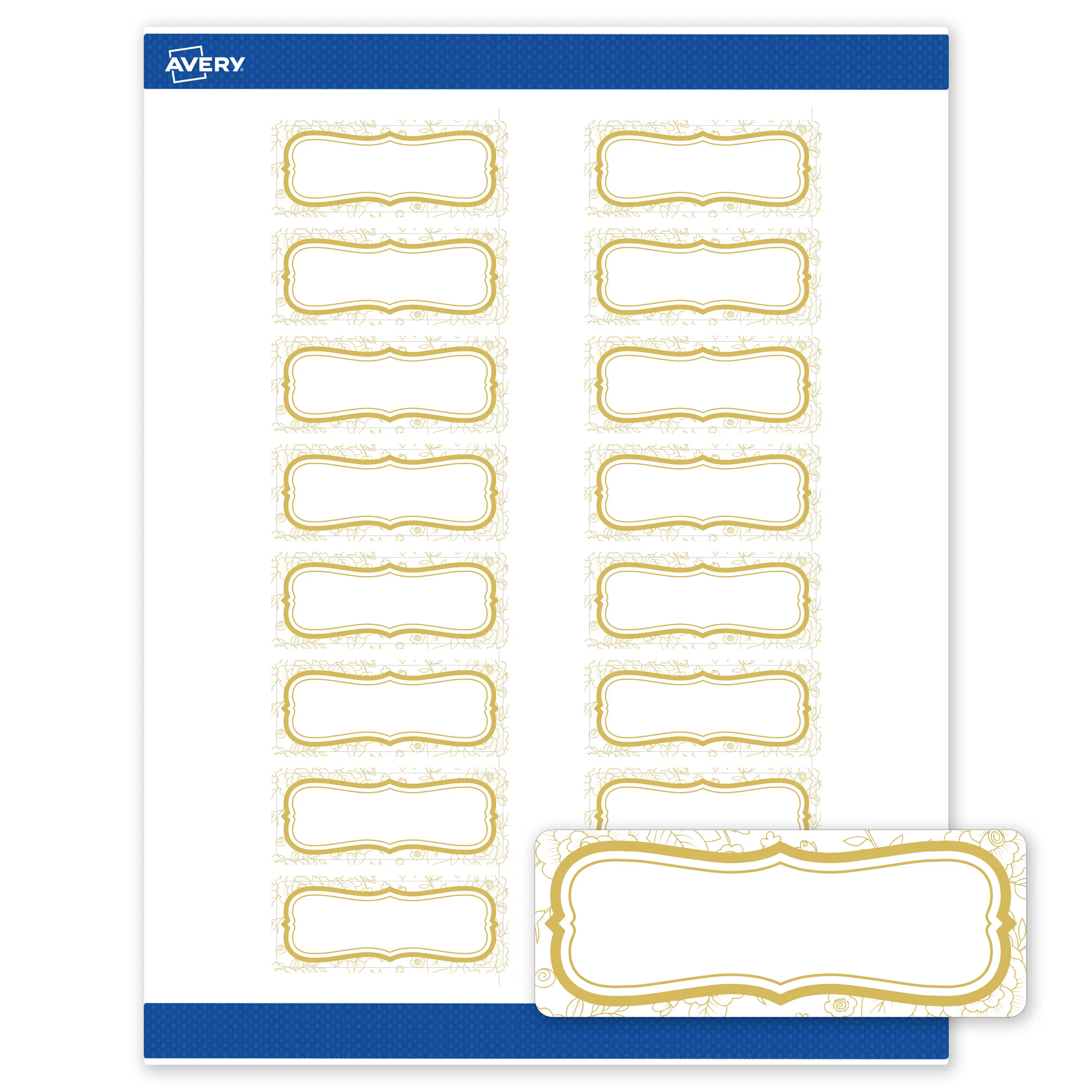 Avery® Printable Address Labels, 1" x 2-5/8", Matte White, Sure Feed® Technology, Pre-printed Metallic Gold Flourish Border Design Great for Weddings, Laser & Inkjet Compatible, 320 Total