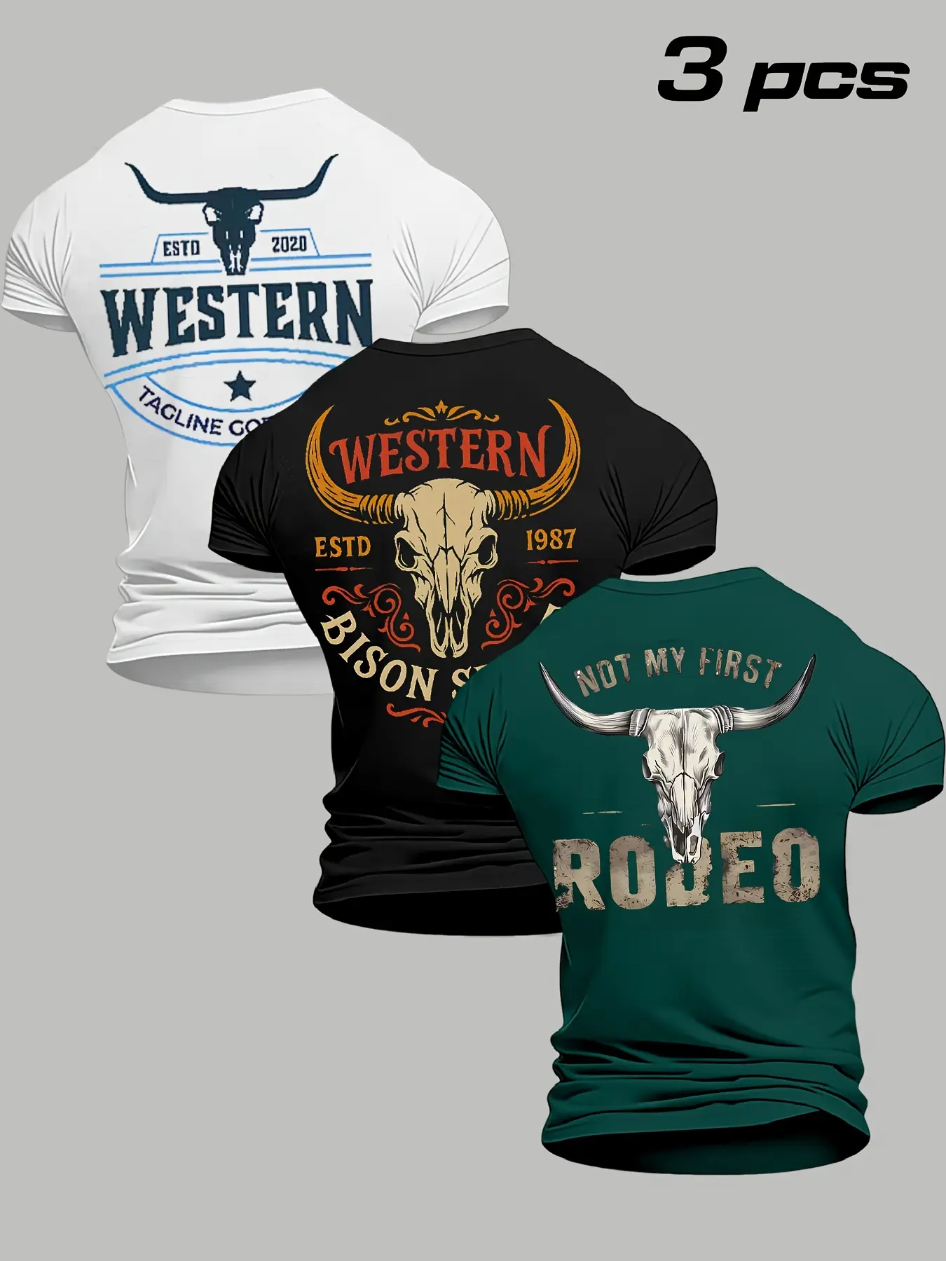 Men's Printed Short-sleeve T-shirt, Suitable for Summer Outings, a Versatile Casual 3pcs Set of Short-sleeve Shirts