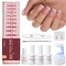 Beetles X Press Plus-Lite Kit French Tips Square Almond French Tip Press on Nails with Nail Glue Builder Top Coat Squoval Press on Nails DIY Manicure Gift for Women #Summervibes outdoorfun, Pink French Tips, 150 Pcs Short Square All In One Uv Press On Kit