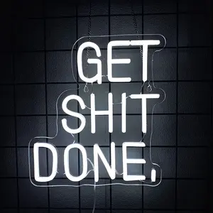 Get Shit Done Neon Sign Led Inspirational Neon Light Up Signs Wall Decor for Home Bedroom Gym Room Work Office Decorations