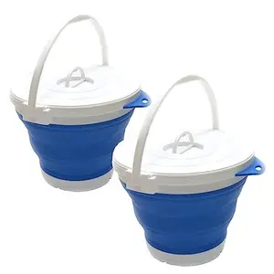 SAMMART Set of 2-10L (2.64Gallon) Collapsible Fishing Bucket Locking Lid, 31cm Dia.