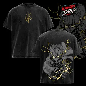 Limited Edition Zenitsu Agatsuma - Demon Slayer Anime Double Printed Oversize Lightweight Acid Washed Tee, Gift For Anime Lover