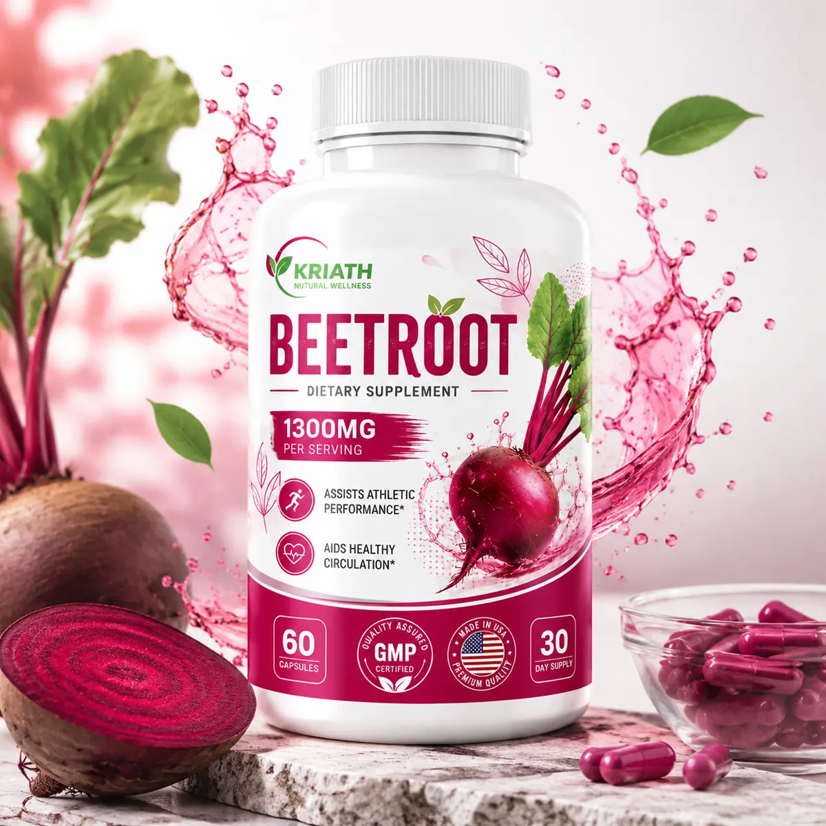 Organic Beetroot Capsules | Natural Plant-Based Formula | Easy-to-Swallow Daily Supplement | 1300mg