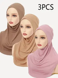 3pc Women's Fashion Forehead Cross Tie Hat, Jersey Hijabs, Modal Elastic Base Cap, Breathable Headwrap, Summer Daily Wear