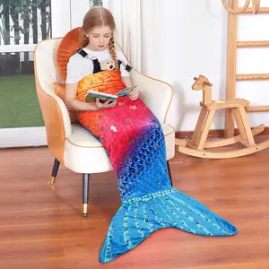 Mermaid Tail  Blanket,Super Soft Warm Comfy  Knit Mermaids with Non-Slip Neck Strap, for Girls Women Adults Teens Birthday