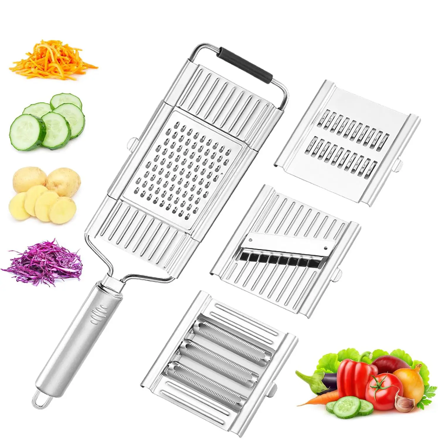 Multifunctional Cabbage Slicer – Stainless Steel Vegetable Shredder & Grater Tool for Cabbage, Cucumber, Potato & Lemon. Adjustable Kitchen Chopper for Salad Making, Food Prep, Cooking Essentials and Home Kitchen Gadgets