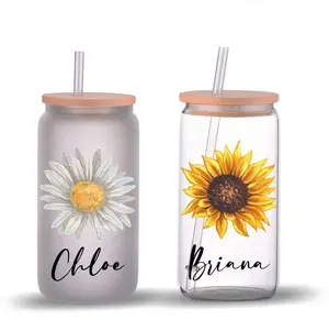 Sunflower Design Glass Tumbler