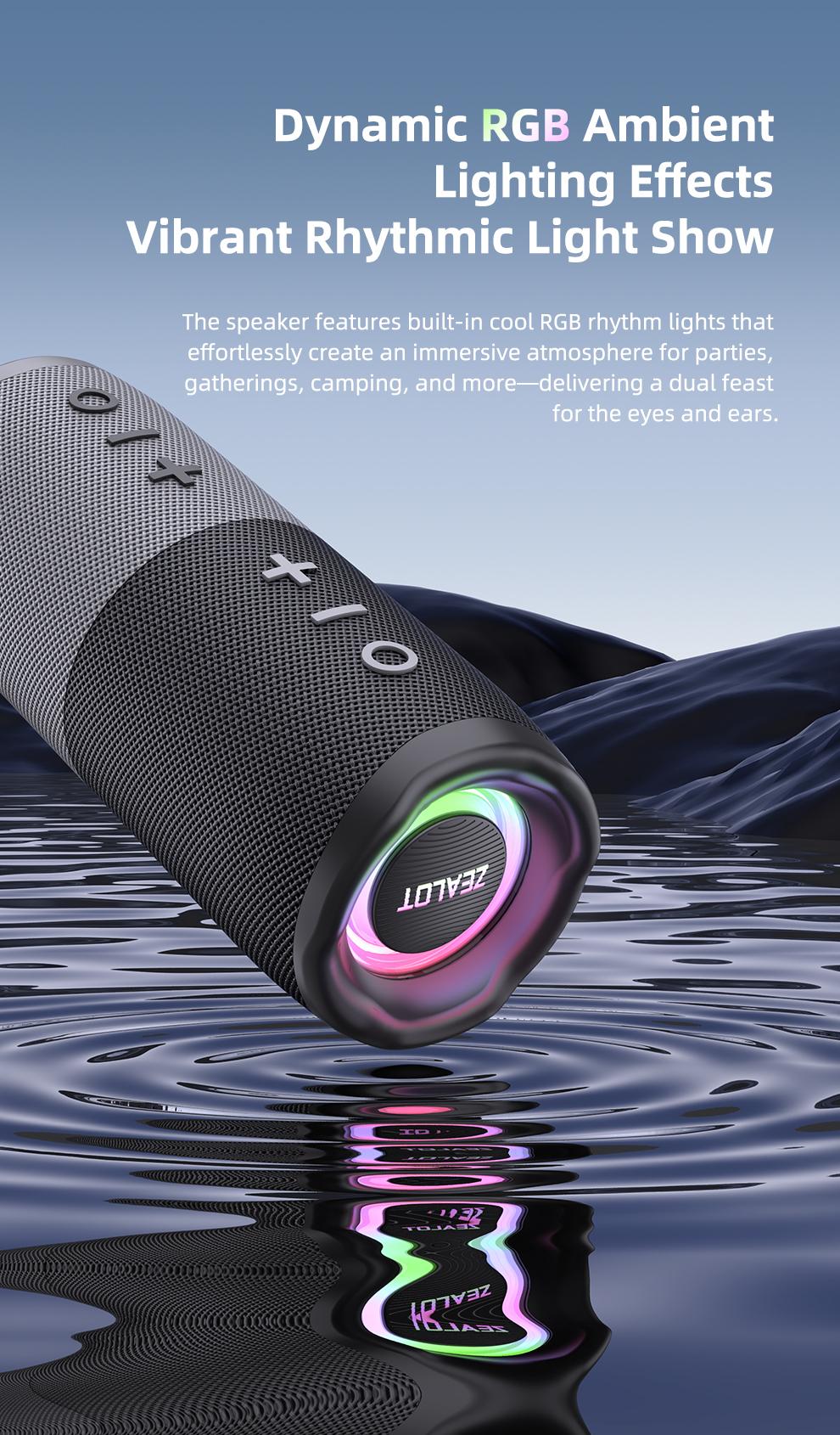 10W*2【ZEALOT】Portable wireless speaker, Magnetic Split speaker, RGB ambient light, outdoor Bluetooth speaker surround sound, TWS pairing,long battery life,supports USB/TF/AUX/BT smartphones. Ideal choice for family/car/party/camping/gift giving