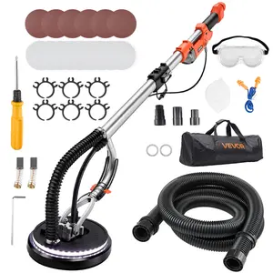 summervibes VEVOR Drywall Sander, 1010W Electric Drywall Sander, Popcorn Ceiling Removal Tool with 7 Variable Speed 1000-2200 RPM, Double-Deck LED Light, Foldable Extendable Handle, 15 Sanding Discs, Dust Hose